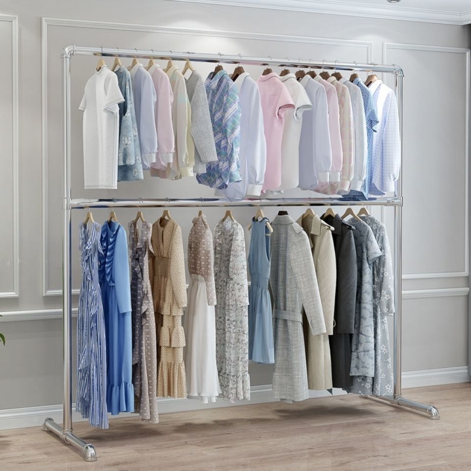 钢管衣架加厚镀锌晾衣架落地室内挂衣阳台杆简易单杆晒衣架晒被架