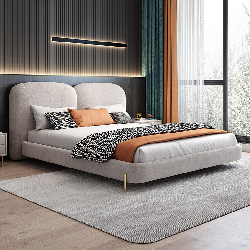 意大利baxter科技布床现代简约侘寂风主卧轻奢磨砂布艺石头婚床