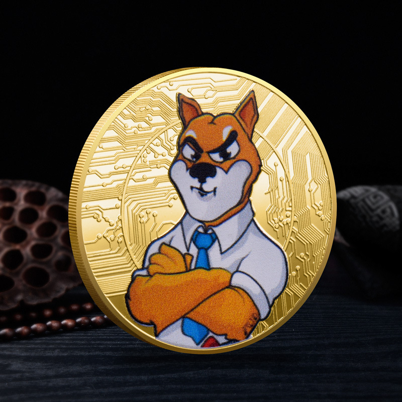 柴犬币shib币实物纪念章屎币收藏徽章创意礼物彩印卡通硬币装饰