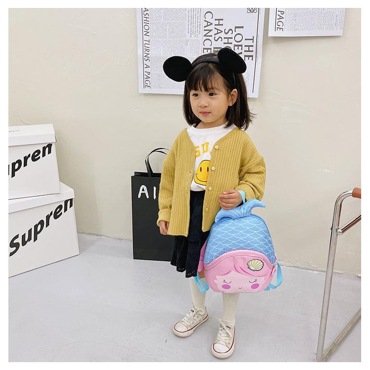 Children's Bags Korean Style Nylon Cartoon Cute Mermaid Backpack 3-6 Years Old Kindergarten Backpack Casual Small Bags