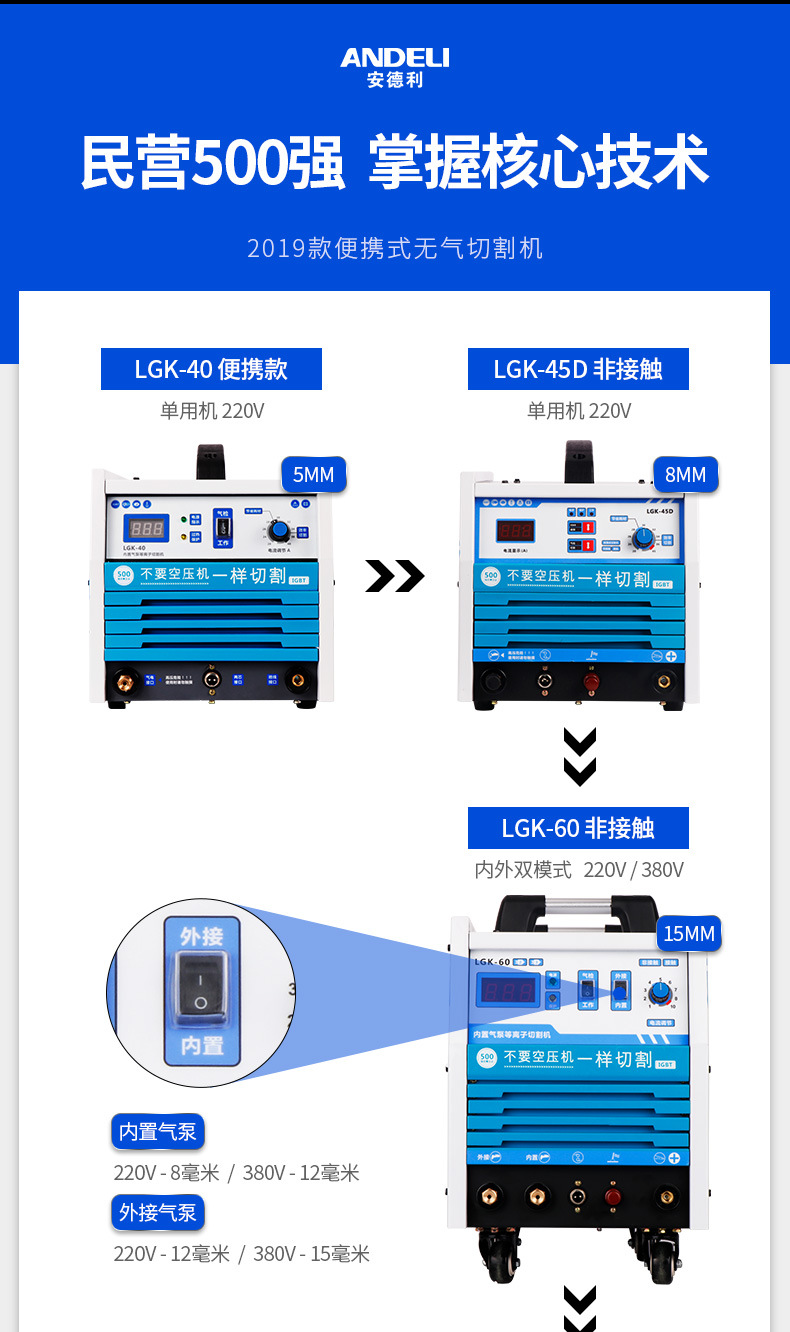 安德利lgk40/100数控等离子切割机内置气泵工业级220电焊两用380v