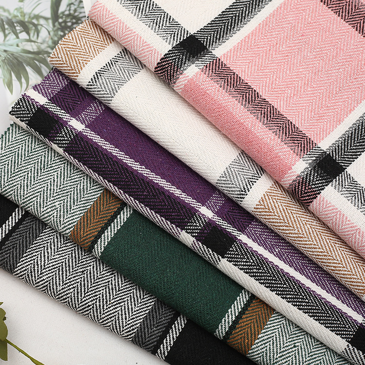 现货供应加厚粗斜纹格子布面料涤棉色织方格布格子布童装衬衫面料