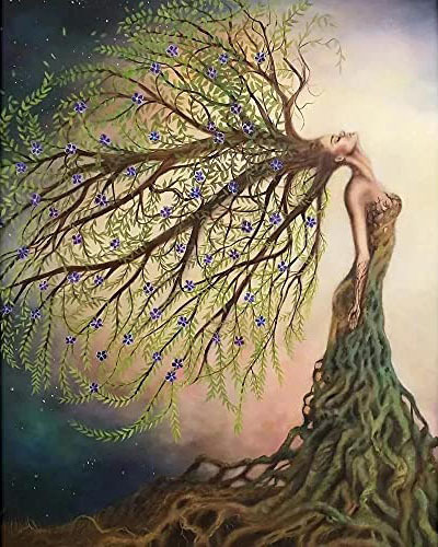 diy线绣树人树精美女十字绣钻石画