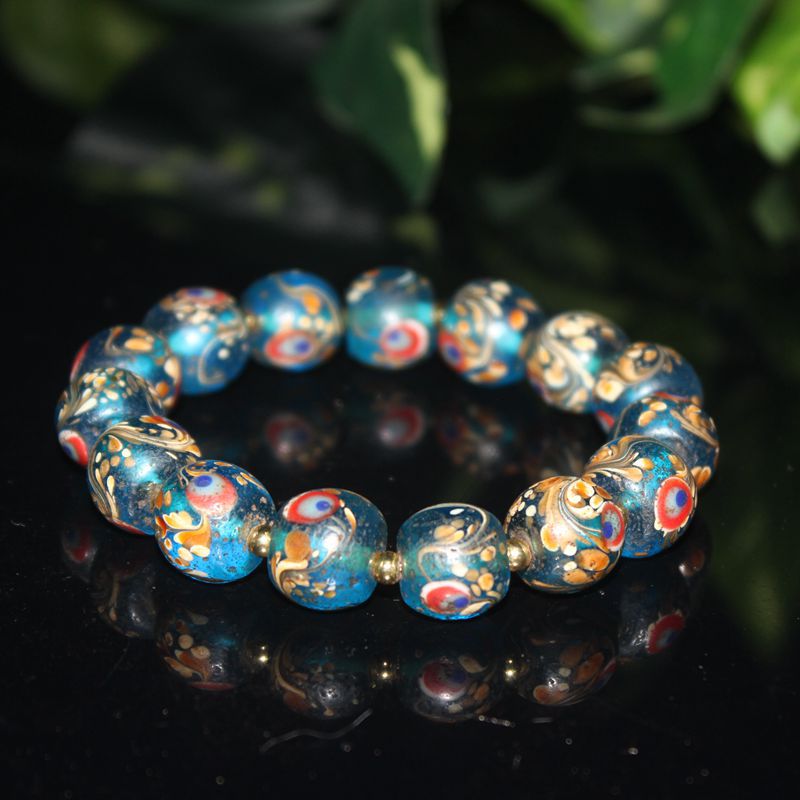 中古老琉璃凤尾珠手链手串 古珠老珠子老琉璃车轮珠手串收藏品