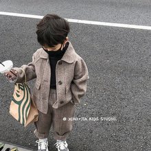 韩国童装2023秋冬新品儿童呢大衣裤子套装男女童英伦风休闲两件套