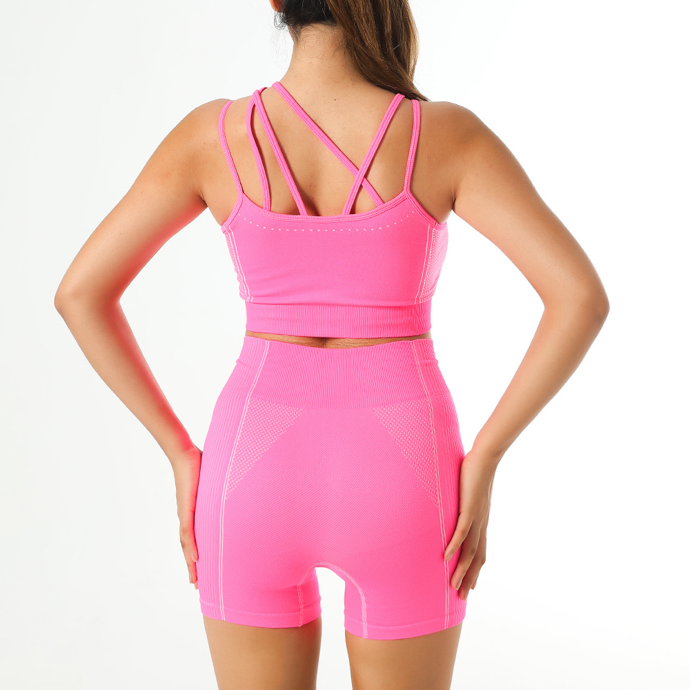 European and American Quick-Drying Tight Shockproof Seamless Yoga Suit Women's Fitness Yoga Wear Sports Vest High Waist Yoga Pants