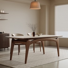北欧实木岩板餐桌椅组合现代简约长方形家用小户型白蜡木饭桌子