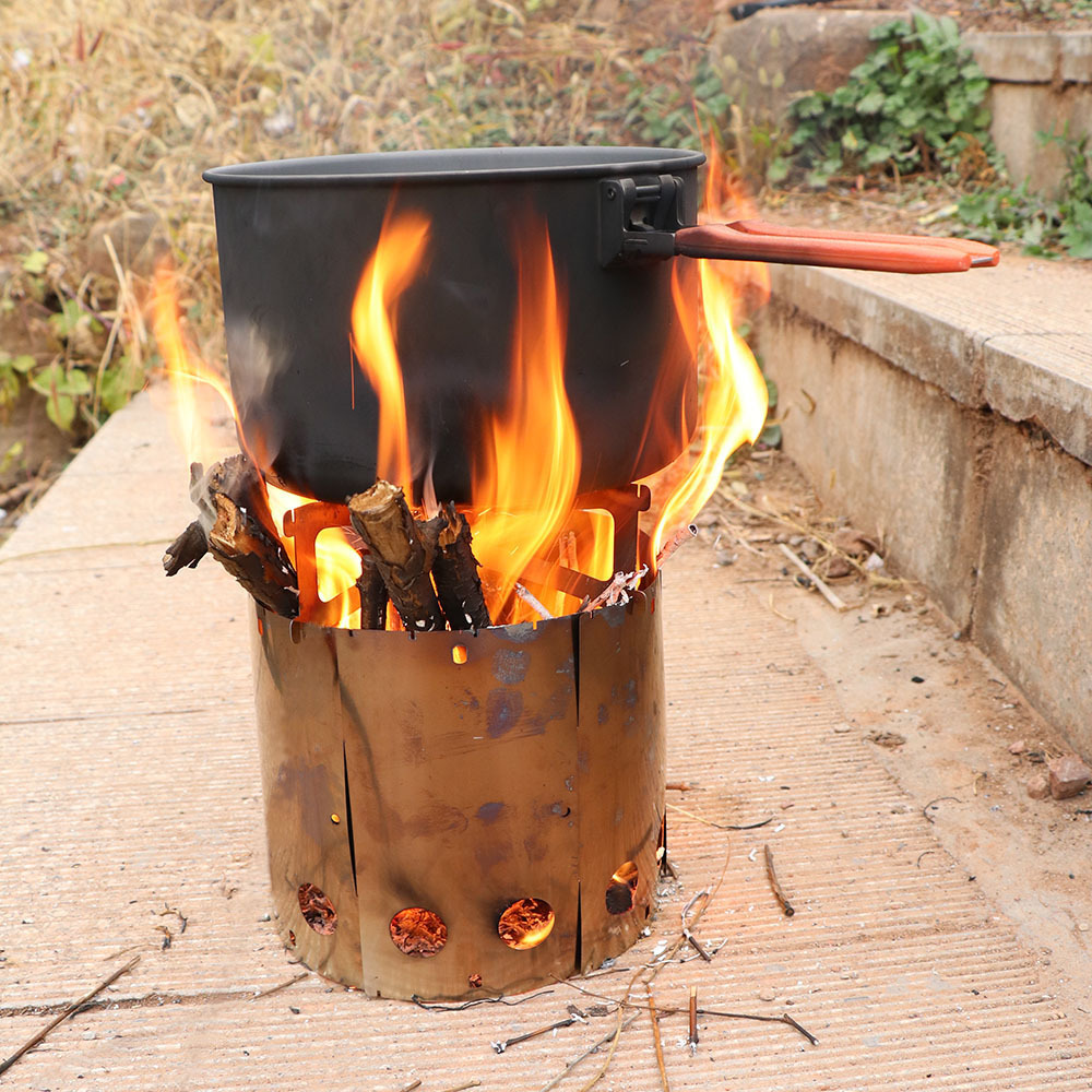 卡片式户外柴火炉 不锈钢折叠烧烤炉 环形简易diy露营野餐炉具