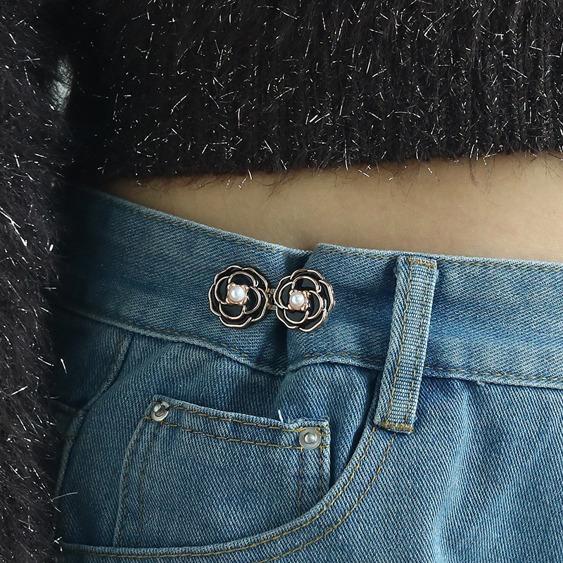 Camellia Collection Belt Buckle a Pair of Buckles Detachable Nail-Free Sewing Free Jeans Waist Small Button Waist Waist Slimming Artifact