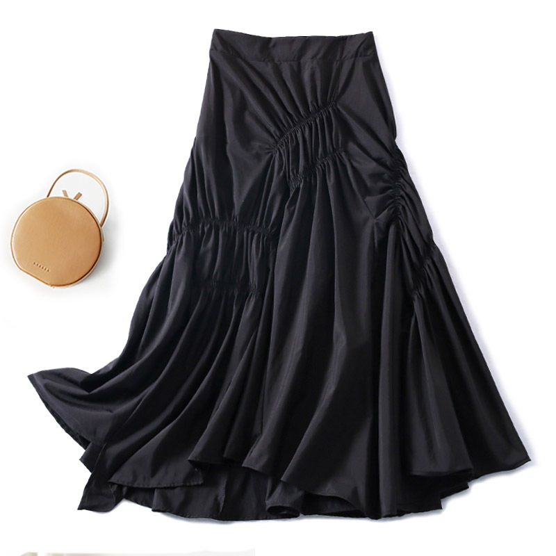 a字褶皱半身裙女春夏2022新款ins高腰不规则大摆中长款裙子5645