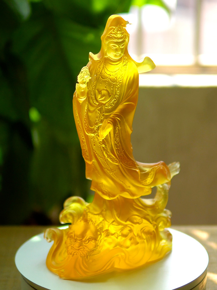 古法真琉璃观音菩萨骑鳌鱼观音供奉摆件家用居家工艺品