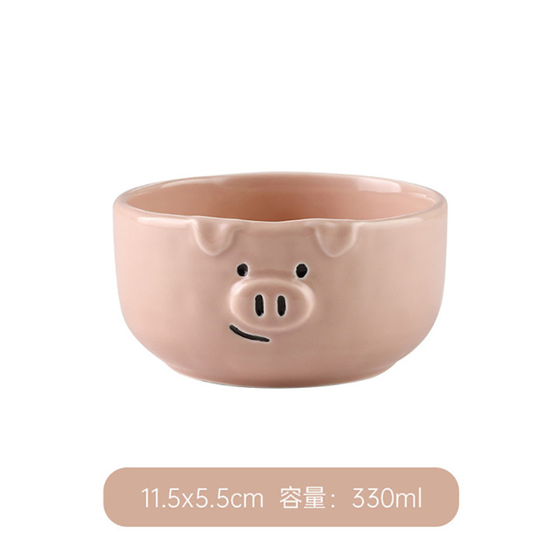 Pink Pig Bowl Dish Plate Ceramic Tableware Set Korean Ins Cute Girl Cartoon Creative Household Children's Tableware