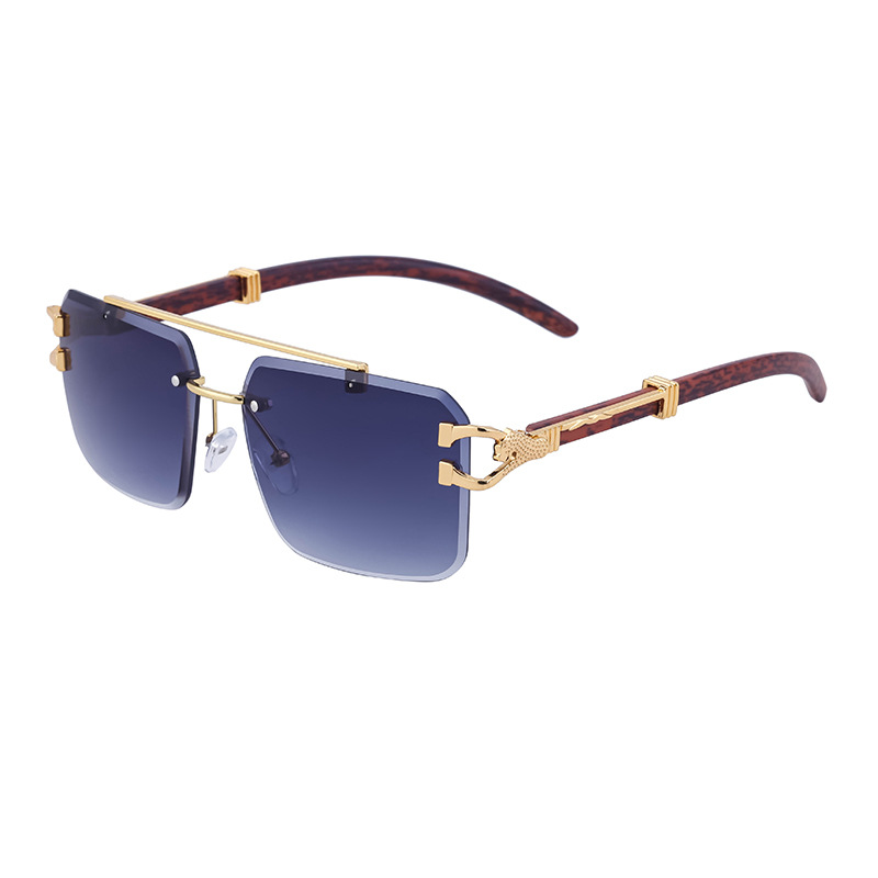 European and American Retro Leopard Frameless Trimming Sunglasses Women's Fashion Square Wood Grain Sunglasses Men's Fashion Cross-Border Wholesale