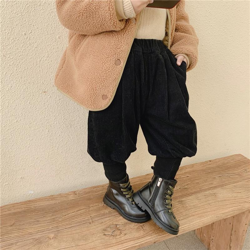 女童冬季加绒裤子外穿洋气儿童灯笼裤女宝宝秋冬宽松加厚束脚裤