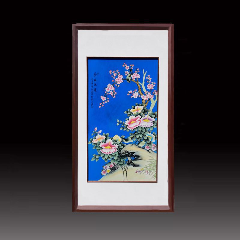 景德镇陶瓷瓷板画厂家 手绘花鸟壁画中式背景墙挂画客厅装饰定制