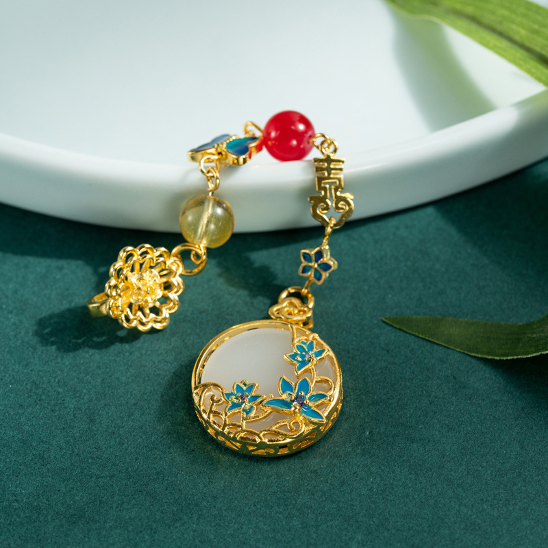 wn兰亭序旗袍压襟扣挂件中国风花朵流苏吊坠复古精致女汉服配饰