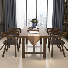 美式全实木餐桌复古原木家用实木桌子餐厅民宿餐桌椅长方形餐桌