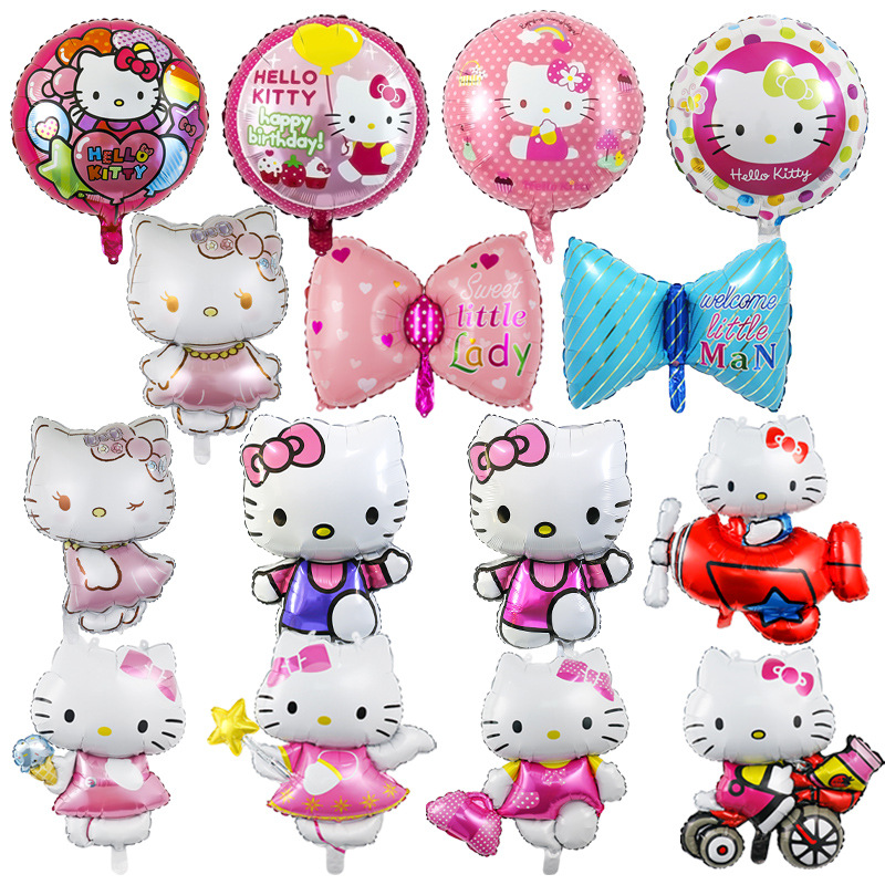 外贸批发卡通kt猫铝膜气球造型凯蒂猫蝴蝶结儿童生日布置装饰气球