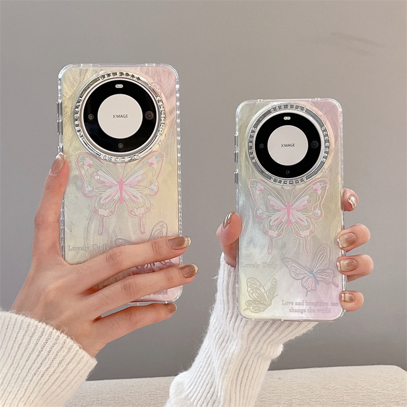 高颜值渐变羽纱蝴蝶适用华为mate60pro手机壳50女40pro新款60防摔