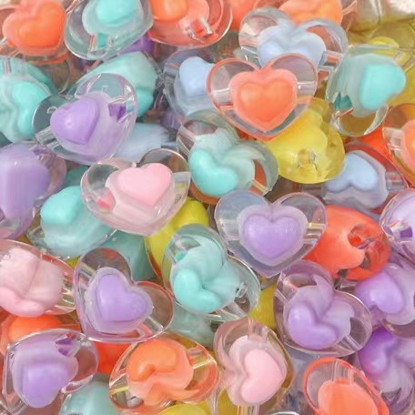 亚克力糖果色透明镀ab彩立体爱心diy手串手工车挂头绳饰品散珠批