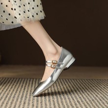 2023夏季新款小众一字带玛丽珍复古银色平底芭蕾舞高级感浅口单鞋
