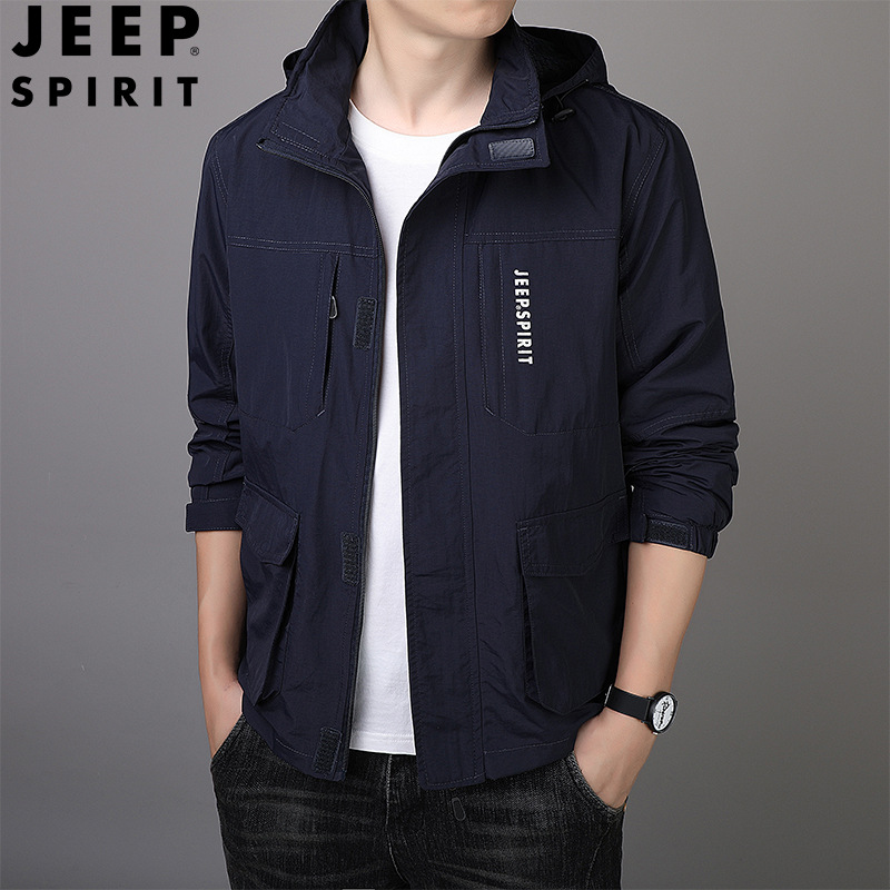 jeep spirit新款男士防风弹力夹克大码宽松男装青年