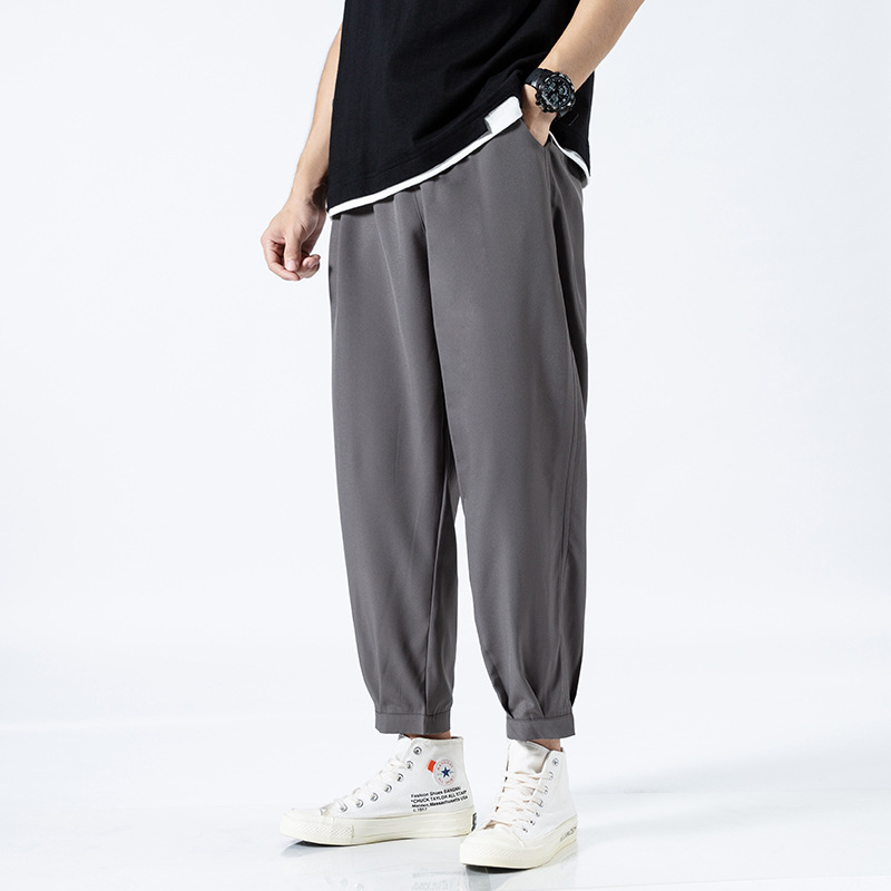 Summer Casual Pants Men's Loose Oversized Track Pants Men's Clothing Cropped Pants Japanese Style Thin Ankle-Length Pants Men