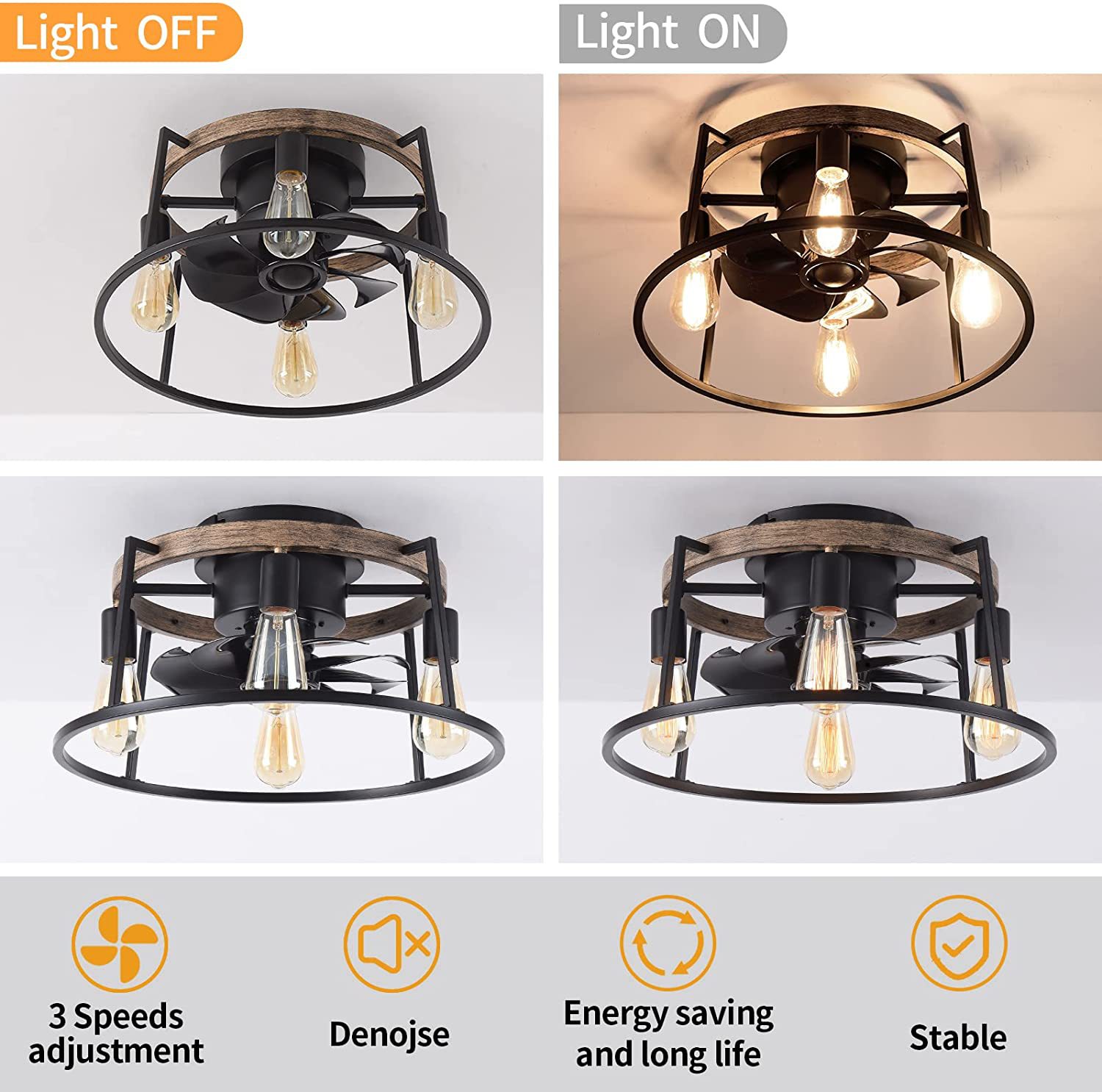 Retro Ceiling Bedroom New Fan Lamp American Industrial Style Remote Control Restaurant Ceiling Fan Lights Wrought Iron Top Light Amazon