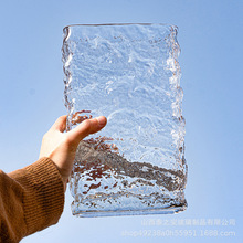 网红芬兰冰川方型玻璃花瓶彩色花瓶人工垂直手工花瓶一件代发