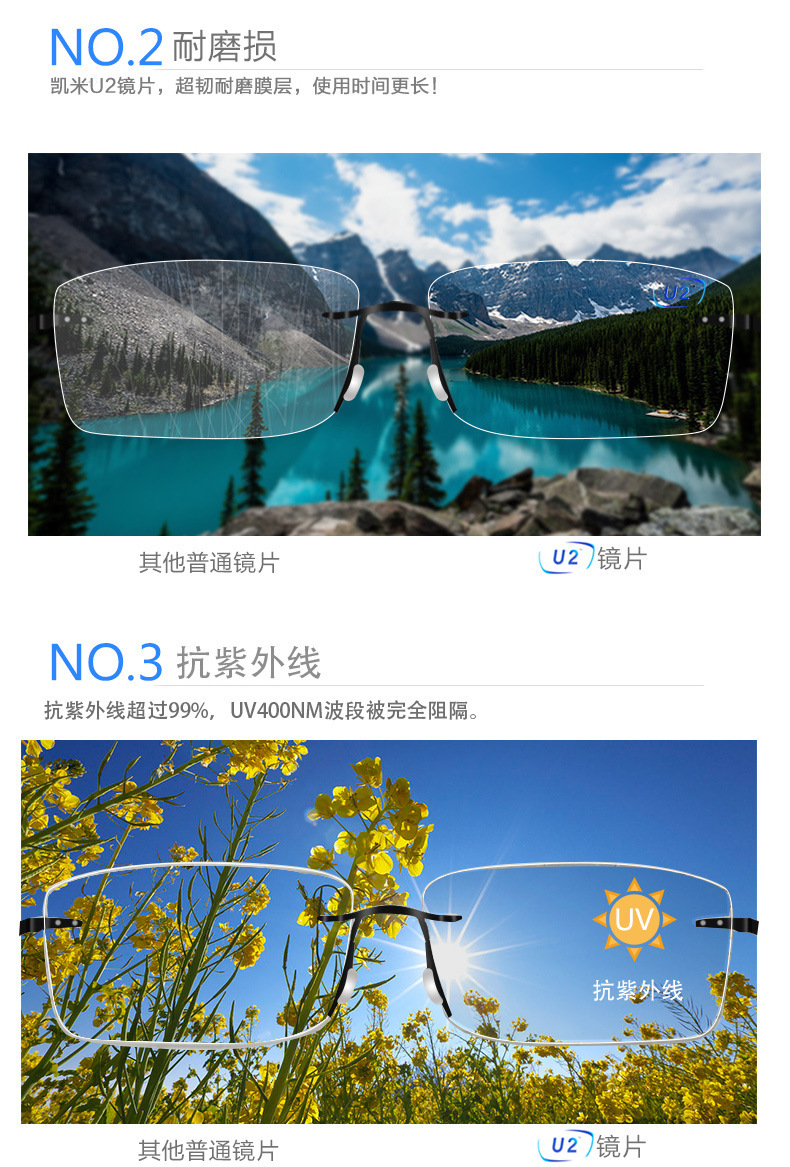 正品凯米镜片u6 u2 hmc非球面防蓝光镜片1.56 1.60 1.67 1.74超薄