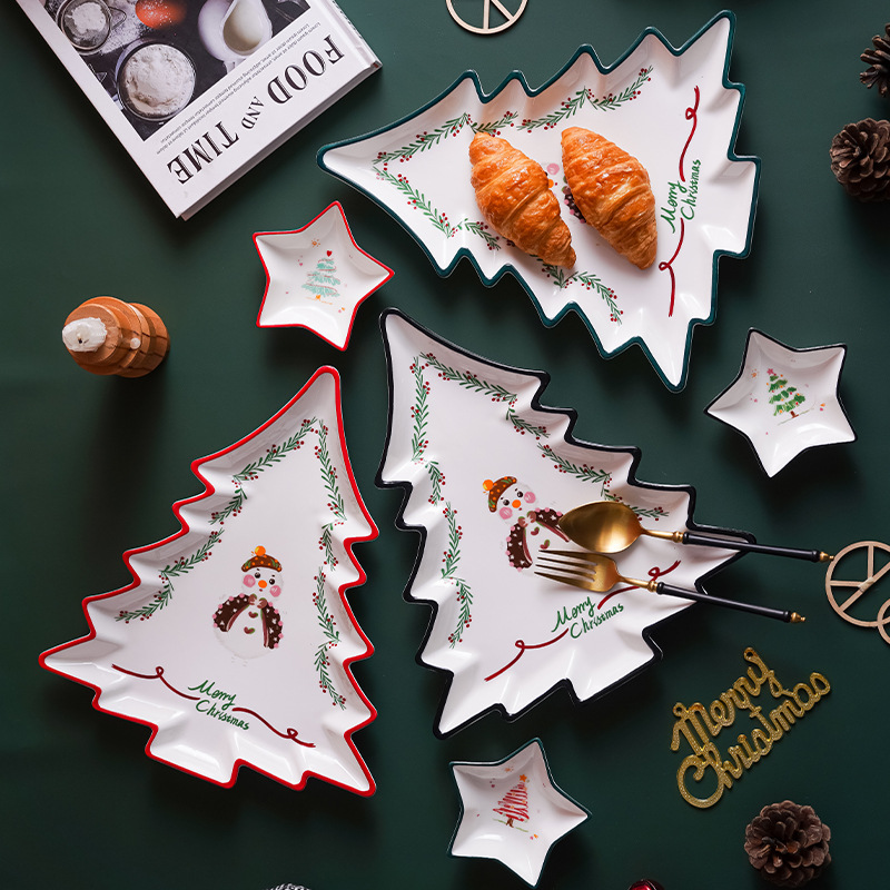 Christmas Snowflake Old Man Series Christmas Tree Plate Dim Sum Plate Fruit Plate Candy Plate Five-Pointed Star Sauce Dish