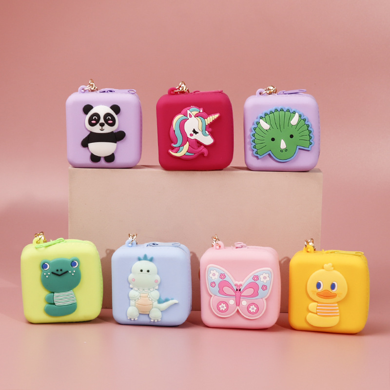 Factory Direct Sales Cartoon round Silicone Coin Purse Simple All-Match Little Dinosaur Keychain Bag Ornaments Small Gift