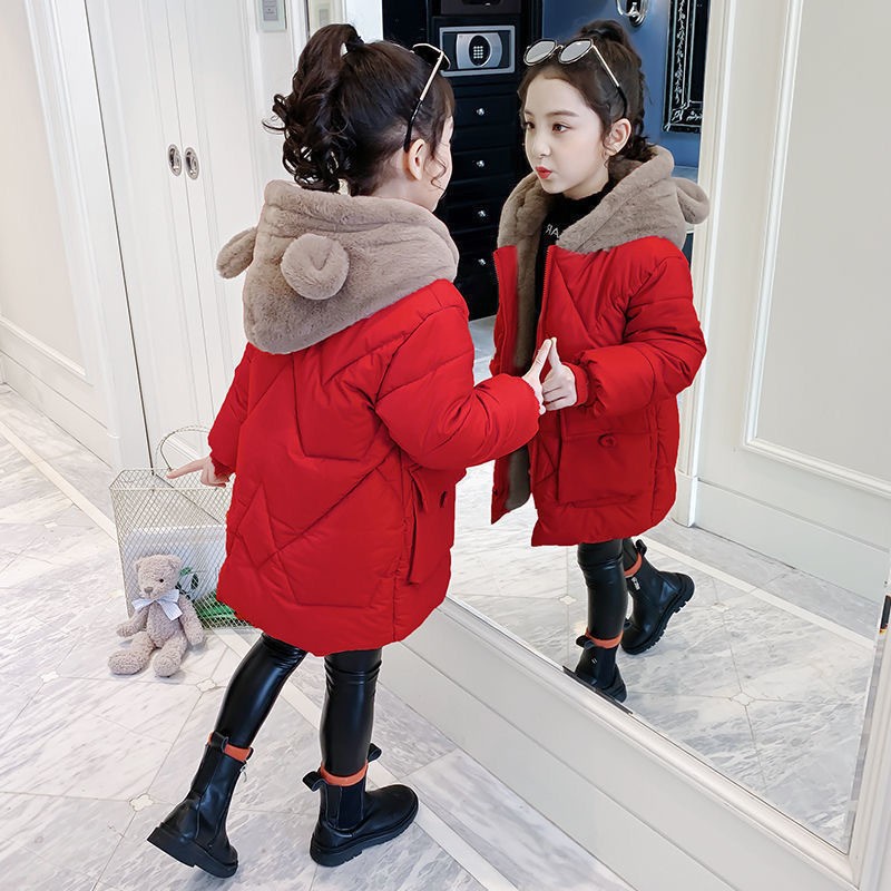Girls'cotton-Padded Clothes Thick Winter Clothes 2023 New Children's Medium and Large Children's down Cotton-Padded Coat Cute Mid-Length Fashionable Jacket
