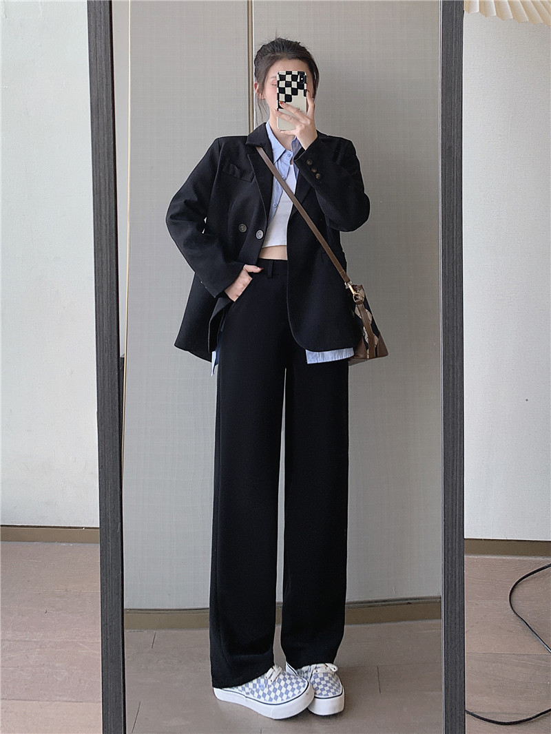 阔腿裤女春季高腰宽松西裤大码裤子春秋垂感胖mm黑色直筒裤西装裤