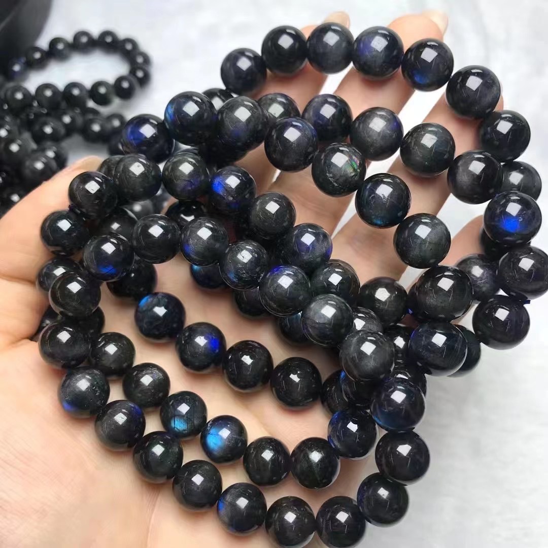 王佳人珠宝天然水晶黑蓝月光石手链 简单大方自然男女款饰品批发