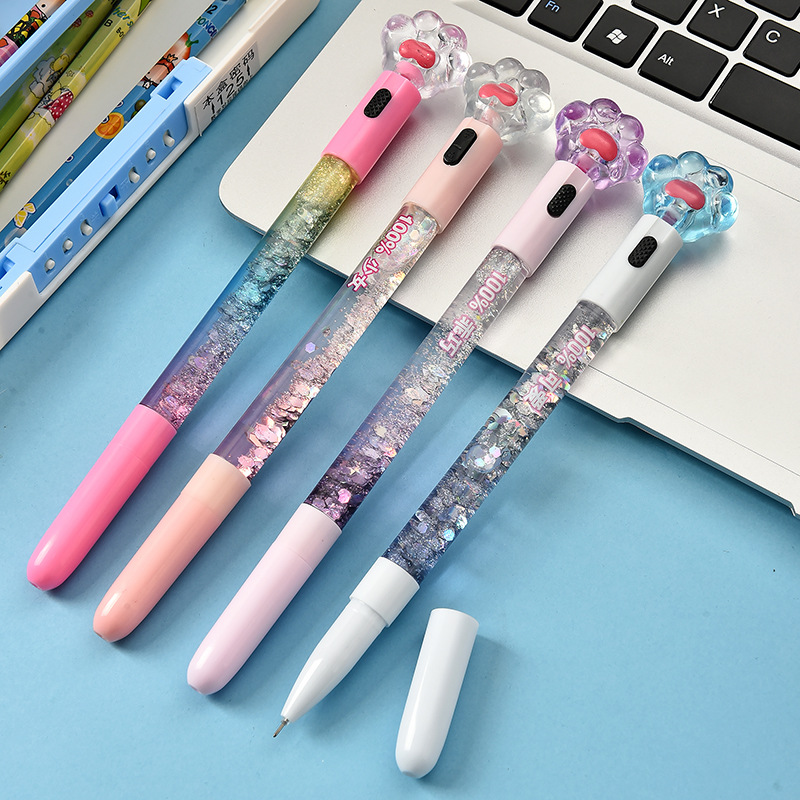 创意带灯抖音网红猫爪流沙中性笔发光签字笔女生写字笔厂家直销