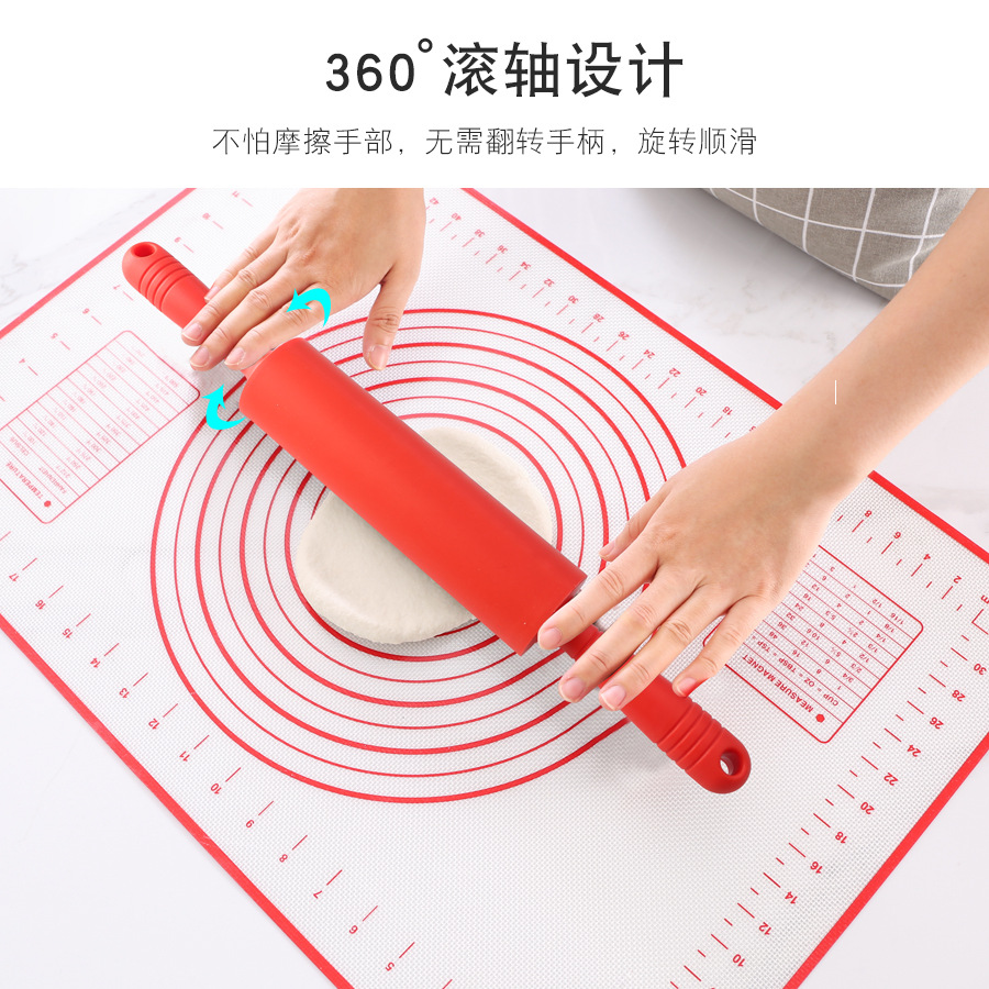 Large, Medium and Small Silicone Rolling Pin Wooden Handle Roller Silicone Flour Stick Dumpling Noodle Rolling Pin Dough Kneading Tool