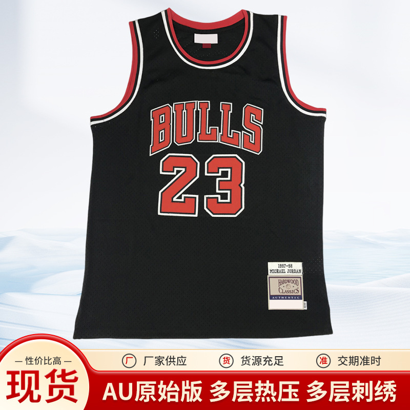 mn热压公牛队au版赛季复古球衣乔帮主球员款双层刺绣休闲训练球服