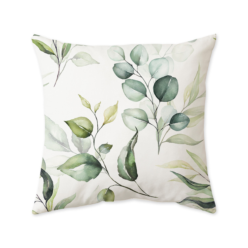 Cross-Border Sofa Bedroom Living Room Backrest Pillow Cover Wholesale Fresh Green Leaf Plant Throw Pillow Cushion Cover