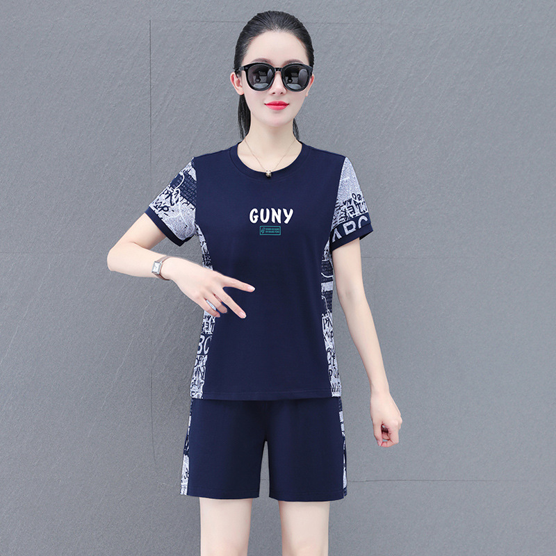 纯棉短袖运动服套装女夏季2024年新款洋气大码休闲跑步短裤两件套