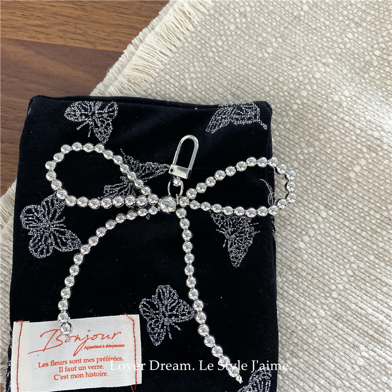 新款银色珠子蝴蝶结包包挂件 时尚质感钥匙扣挂饰时尚单品配饰女