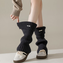秋冬宽松针织腿套y2k辣妹金属标袜套网红显瘦中长筒小腿堆堆袜套