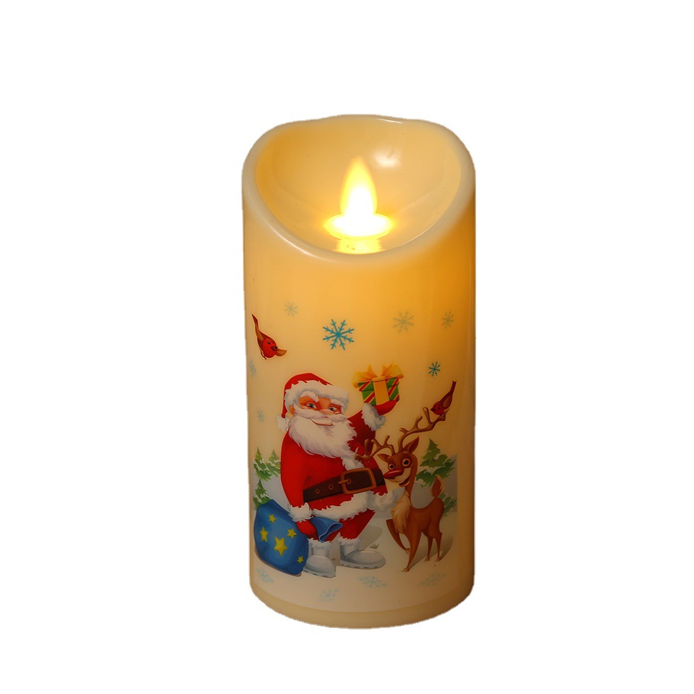 Factory Customized Santa Claus Picture Printing Led Candle Electronic Candle Creative Decoration Desktop Layout Candle Wholesale