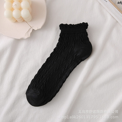 Spring and Summer Wooden Ear Socks Women Sweat-Absorbent Soft Breathable Low-Cut Socks Cute Japanese Style Polyester Cotton Short Ankle Socks Ins