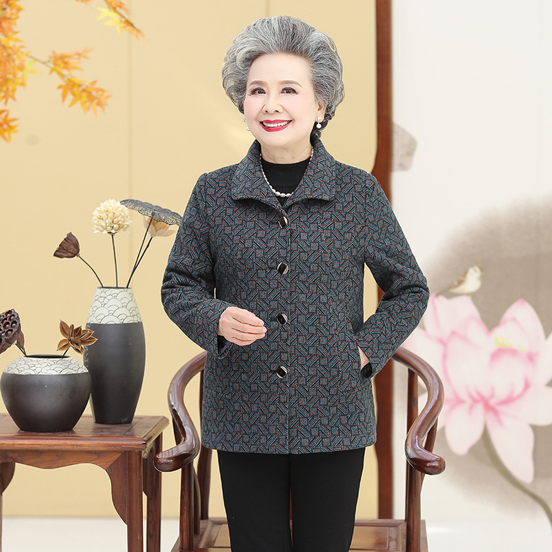 中老年人秋装女外套毛呢奶奶装春秋长袖唐装老太太70岁80妈妈上衣