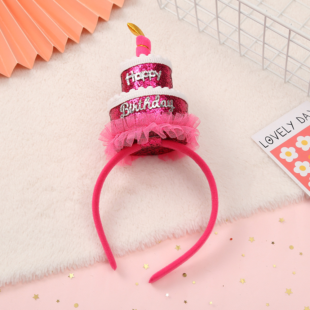 Cartoon Birthday Cake Headband Sequins Holiday Hair Accessories English Letters Happy Birthday Hair Band Wholesale