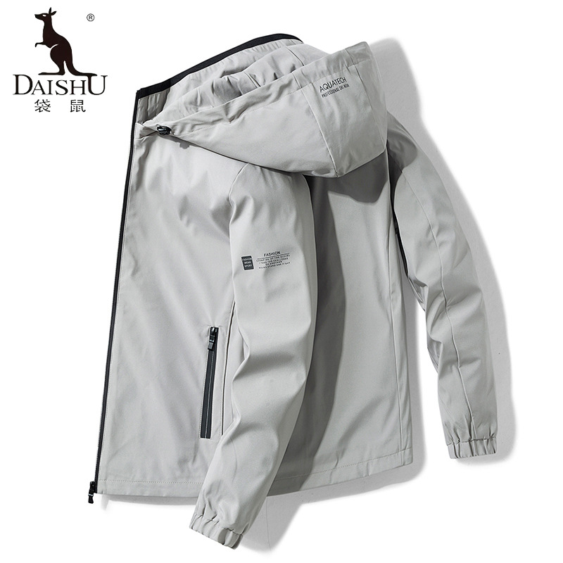 袋鼠春季新款连帽夹克男士春秋休闲男外套户外韩版薄夹克衫上衣.