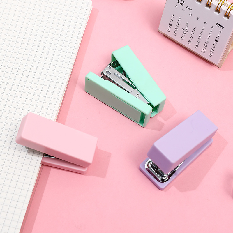 Macaron Color Mini Stapler Student Portable Stapler Office Labor-Saving Binding Machine No. 12 Small Stapler