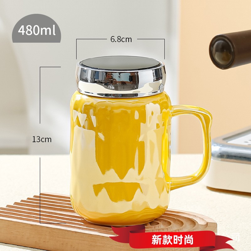 Creative Fashion Pearlescent Glaze Couple Mug Good-looking Water Cup Large Capacity Office Coffee Ceramic Cup with Lid