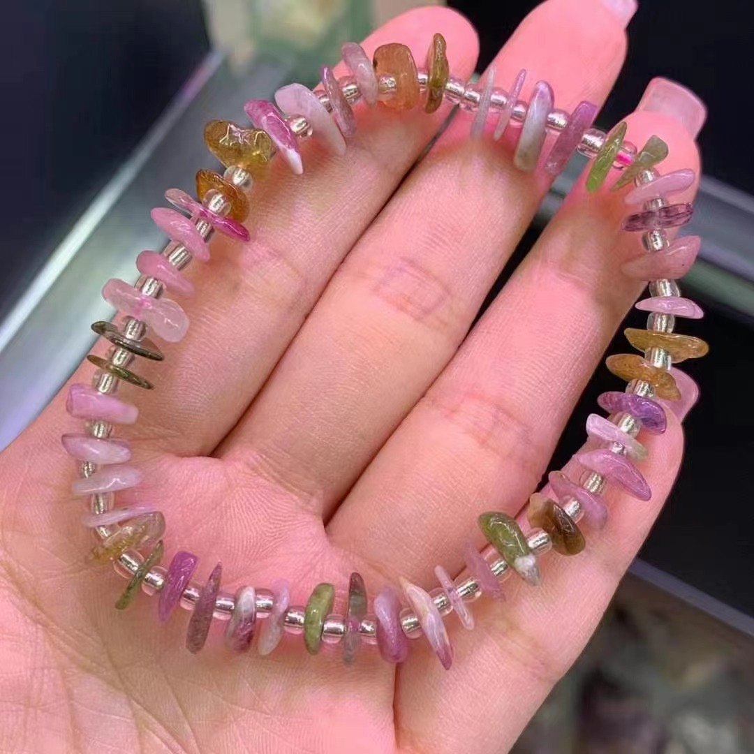 爆款巴西碧玺糖果色天然巴西碧玺随形手链女款手链饰品厂家批发